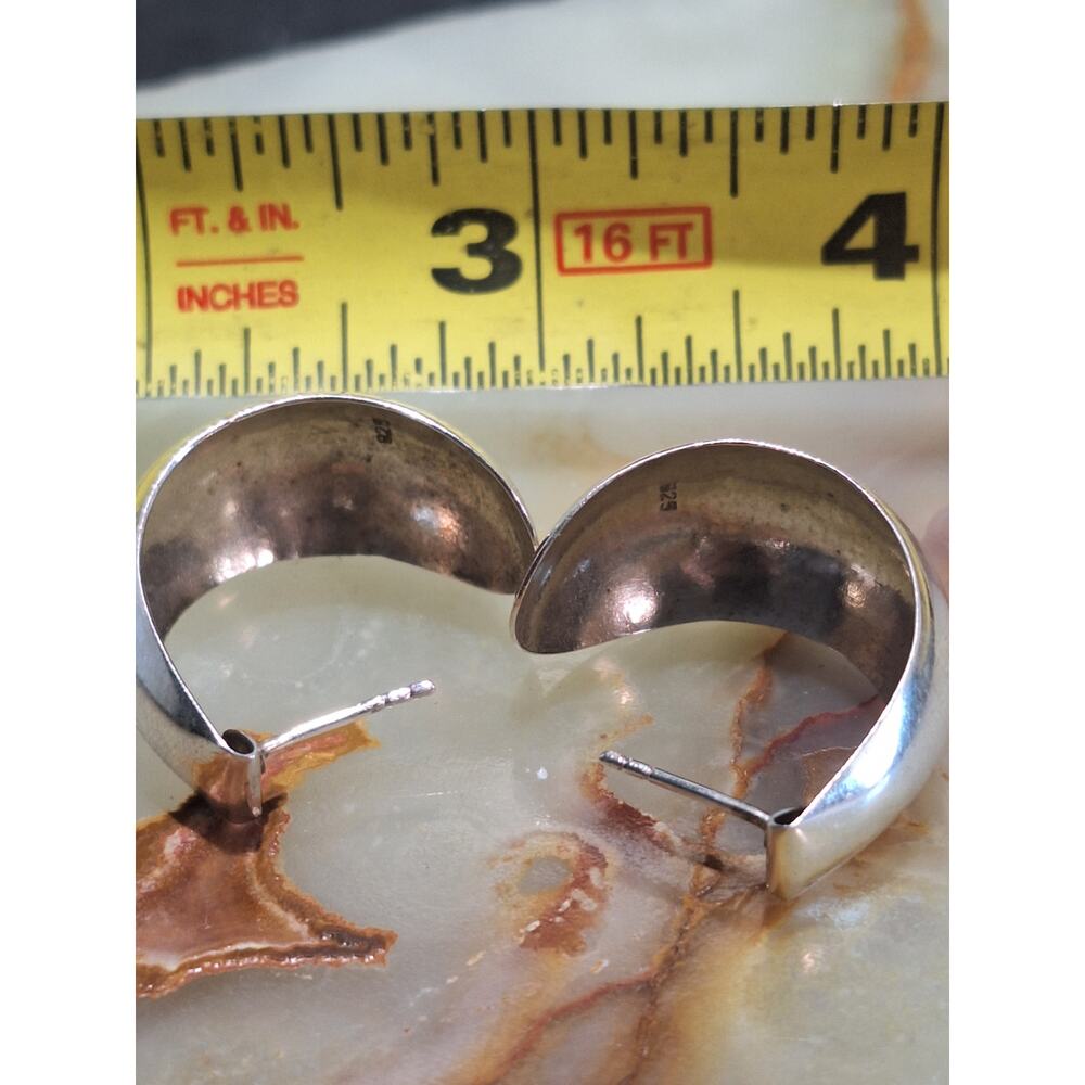 925 Sterling Silver Modernist Crescent Half Hoop Earrings Large Statement Pair - Picture 5 of 5